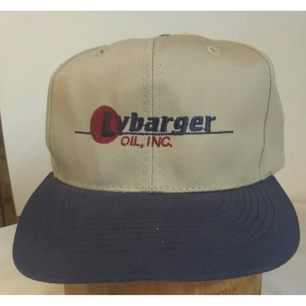 Lybarger Oil, Inc. Snap  Back Baseball Hat Cap Beige Navy Blue Otto Cap Company